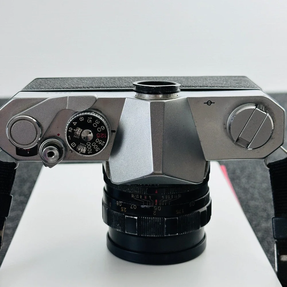 Konica Autoreflex T 35mm SLR Film Camera with Soligor Lens Silver Black UNTESTED